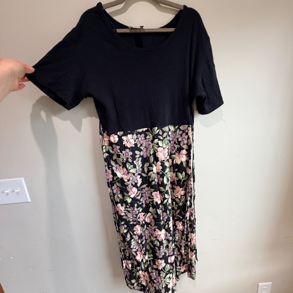 VTG Laura Tyler Floral Dress Womens 18W Short Sleeve Cotton Rayon Cottagecore